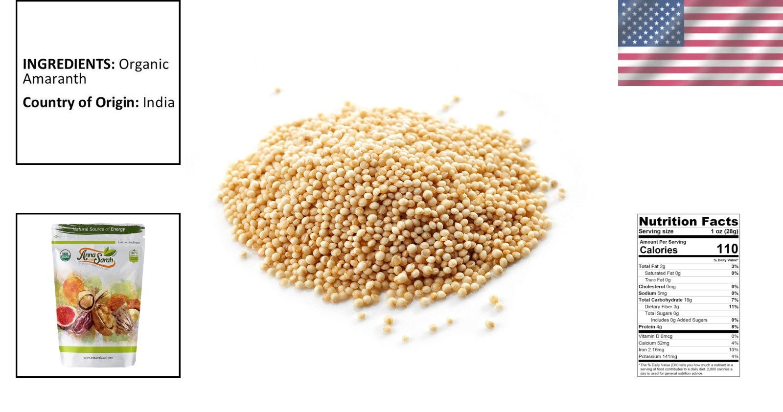 Organic Amaranth Grain, 5 Pound Bag
