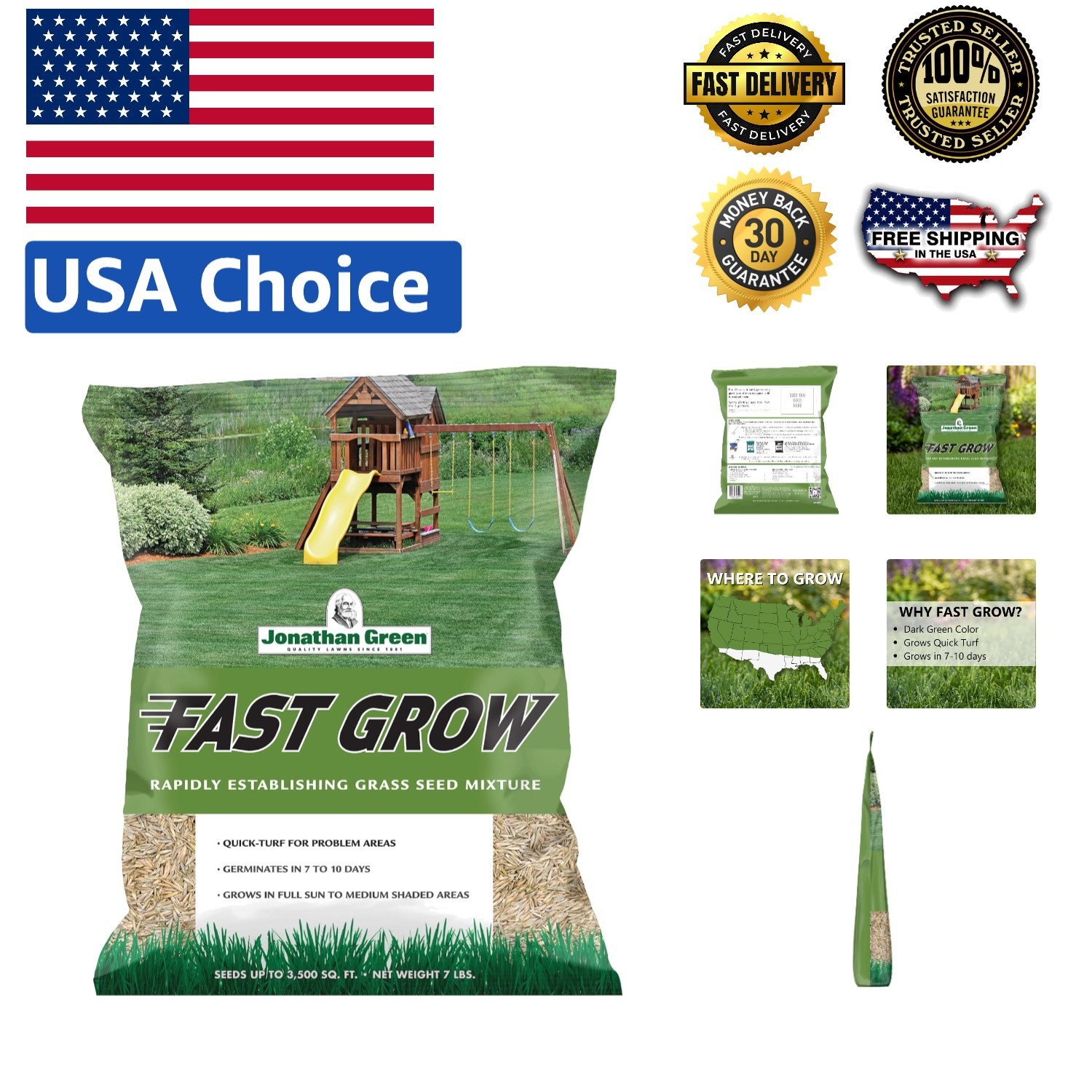 Fast Grow Grass Seed (7 lb) – Perfect for Quick Lawn Establishment & Overseeding