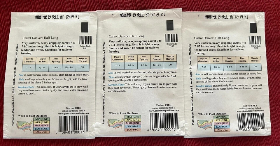 American Seed Danvers Half Long Carrot Lot of 3-600mg Packets (12/19) (JC)