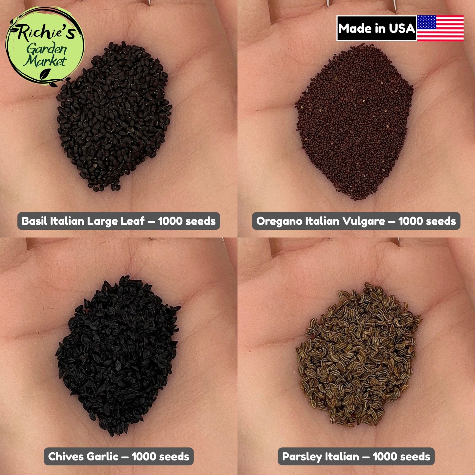 Basil, Oregano, Parsley, Chives Seeds Set, Culinary Herb, Non-GMO, Free Shipping
