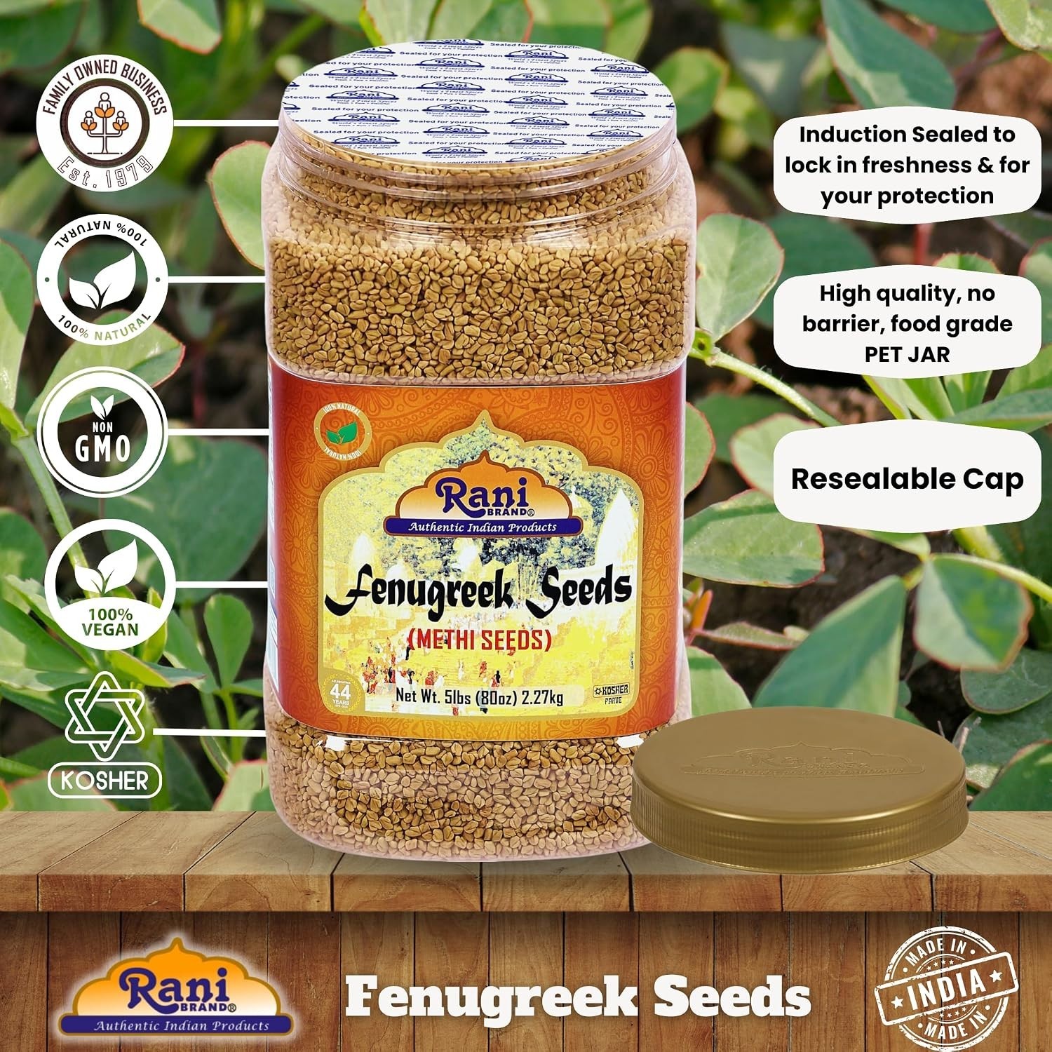 Rani Fenugreek Methi Seeds Whole 80oz Bulk Jar