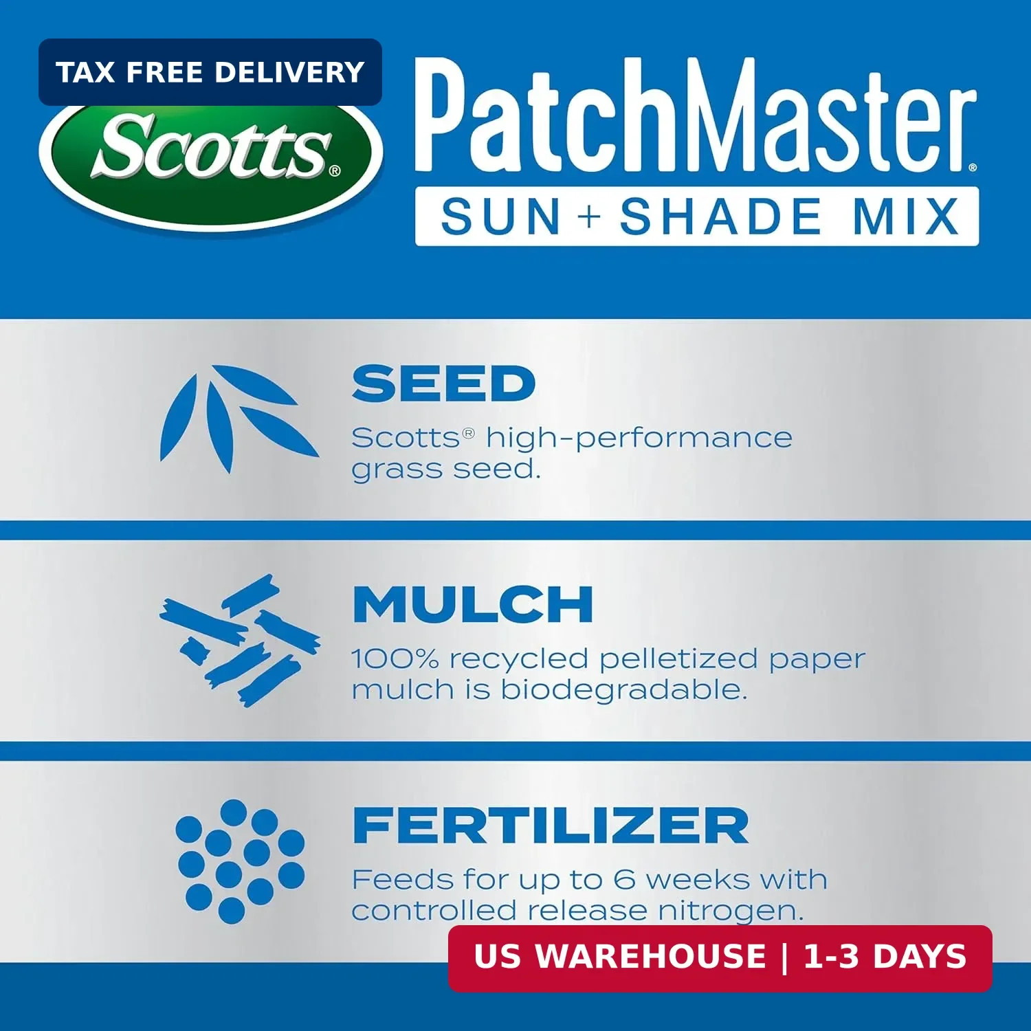 Scotts PatchMaster Lawn Repair Mix Sun + Shade Mix – Combination Grass Seed, Gra