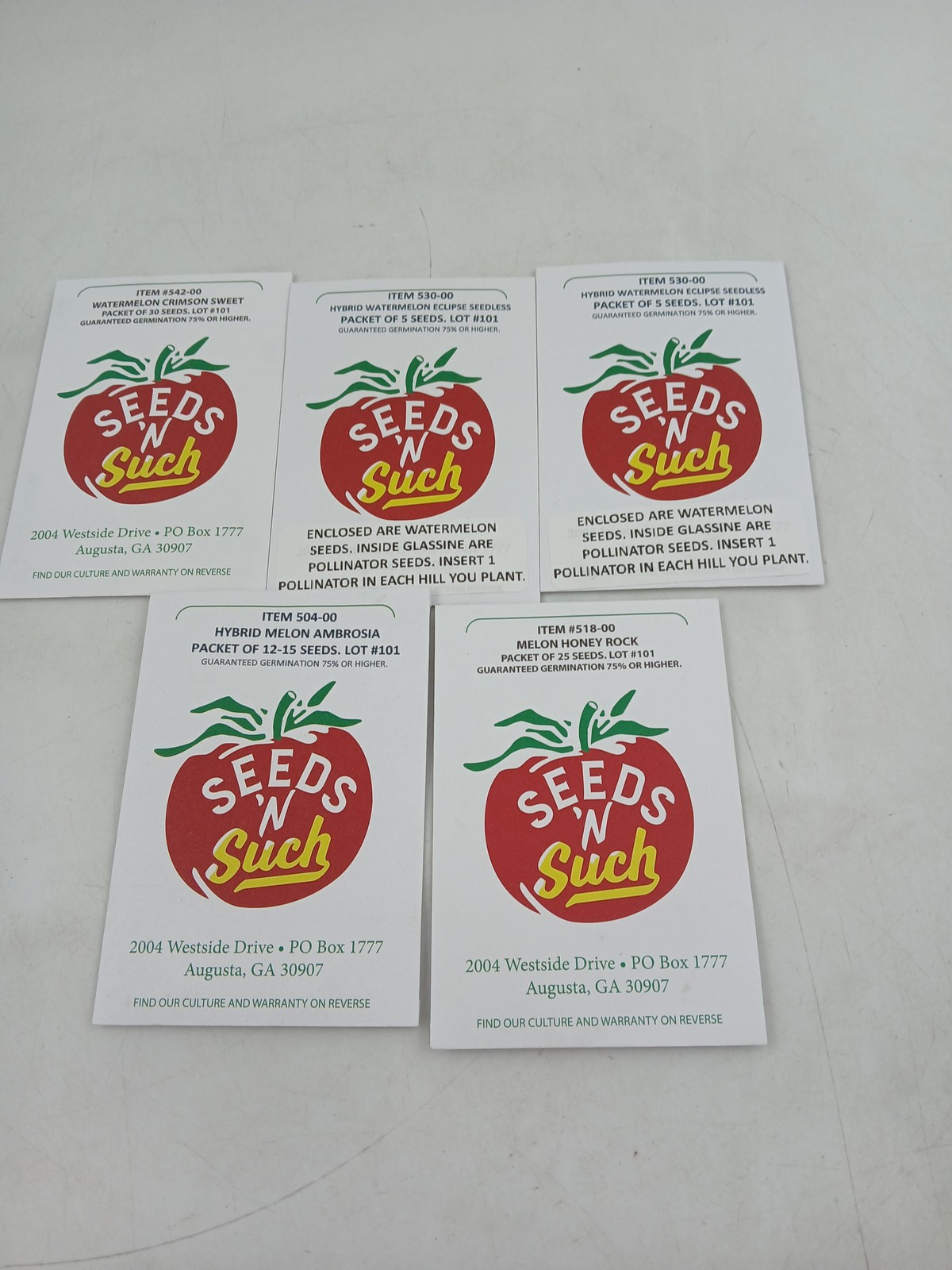 Seeds ‘N Such Watermelon Melon Seeds Lot of 5 Packets Variety Mix White