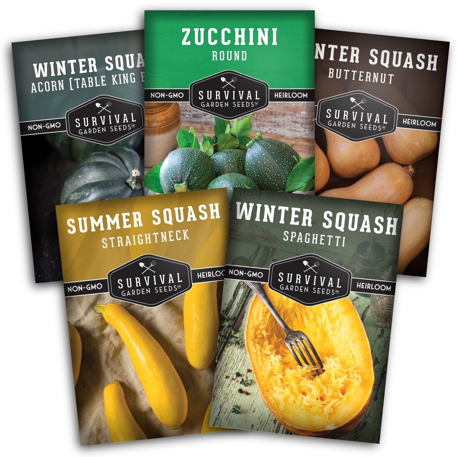 Heirloom Squash Seeds Variety Pack 5 NonGMO Summer & Winter Types