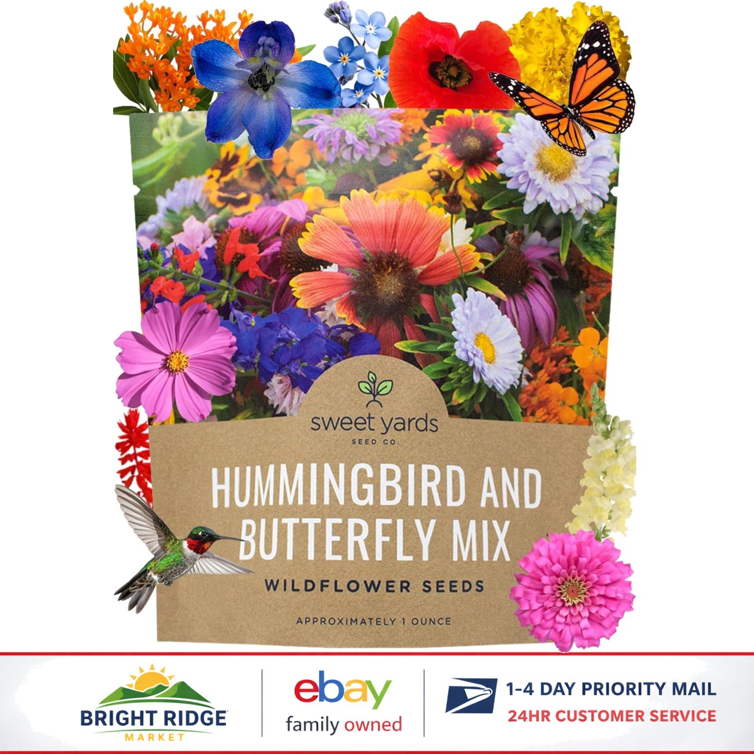 Large 1 Ounce Wildflower Seeds for Garden with 7500+ Pollinator-Friendly Seeds