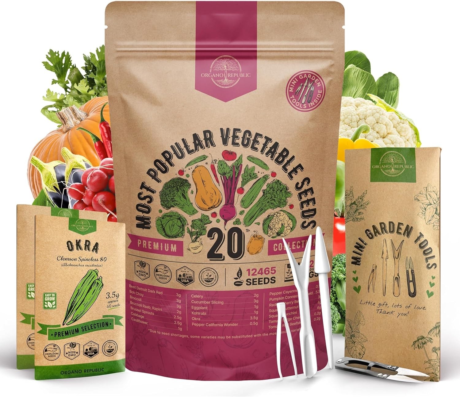 20 Vegetable Seeds Variety Pack – 12,465+ Non-GMO Heirloom Seeds for Planting Ve