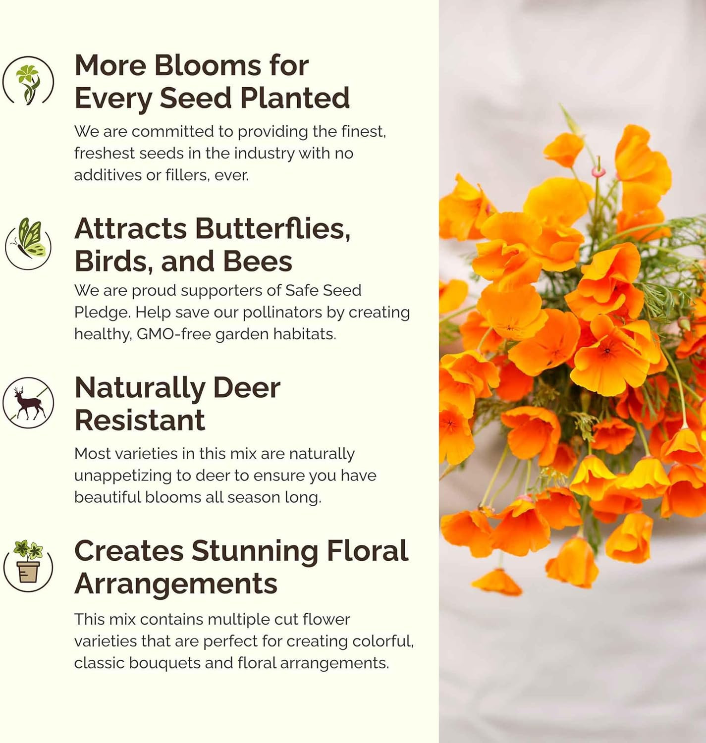 Deer Resistant Wildflower Mixed Seeds for Planting, 1 Lb, 480,000+ Seeds with Fo