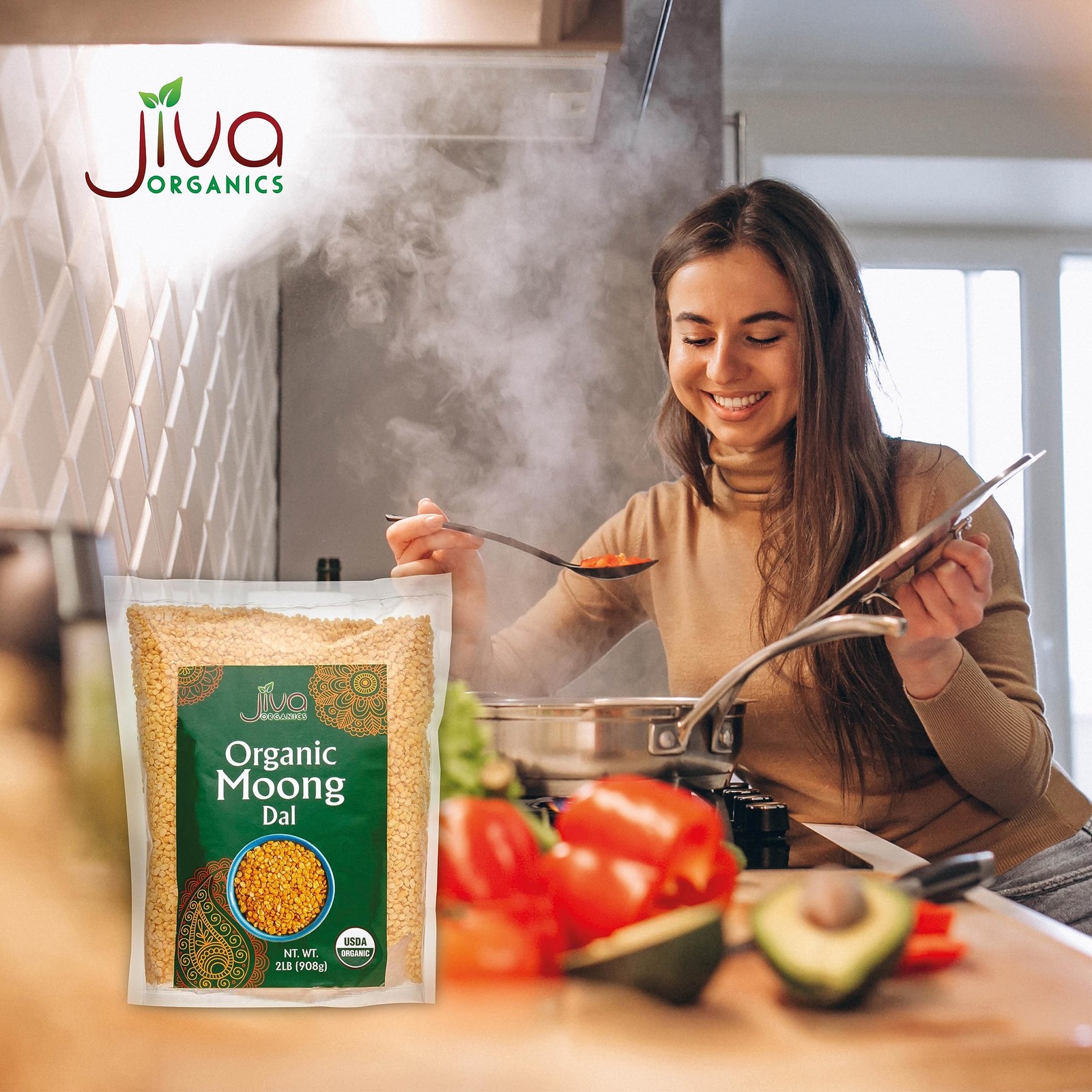 Jiva Organic Yellow Moong Dal 2 LB – Non-GMO, Gluten Free, Mung Beans