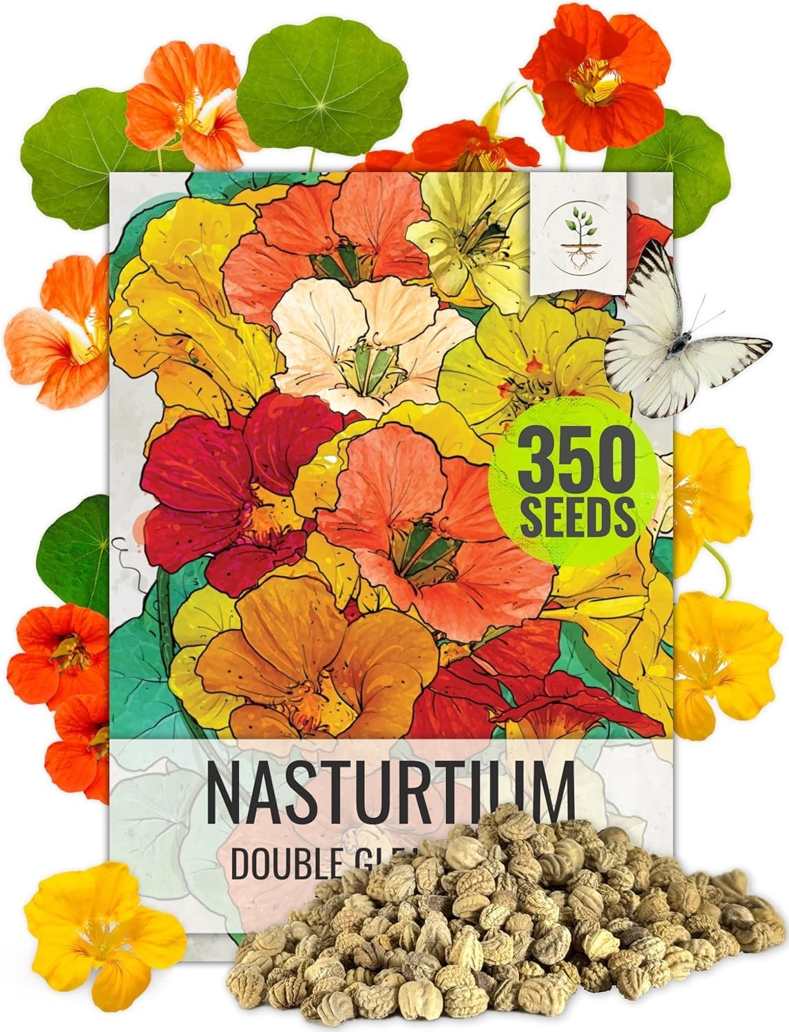 Nasturtium Seeds Double Gleam Multicolored Edible Flowers 1.5 Ounce 350+ Seeds