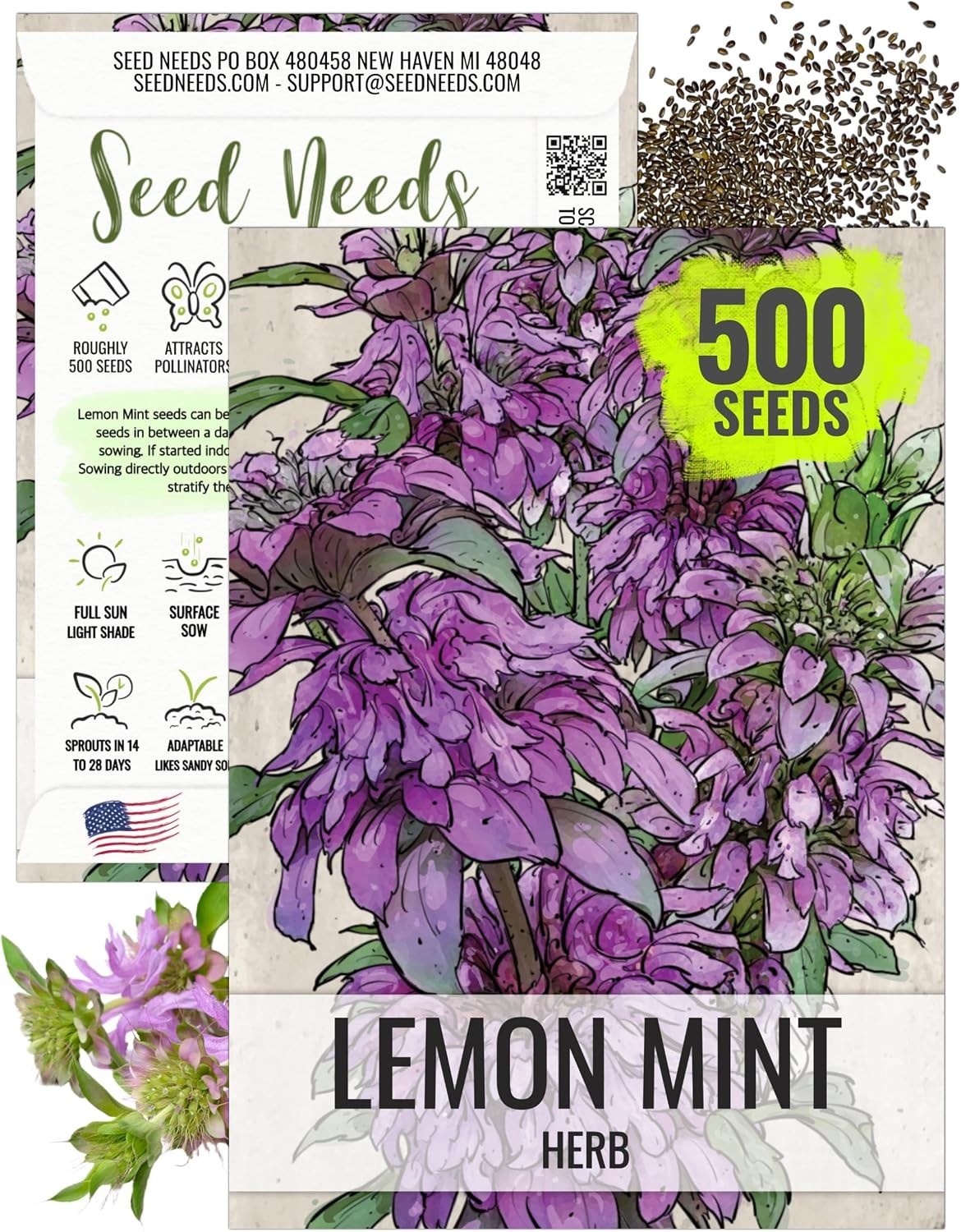 Lemon Mint Heirloom Seeds – Non-GMO, Medicinal & Culinary Herb ,500 Count