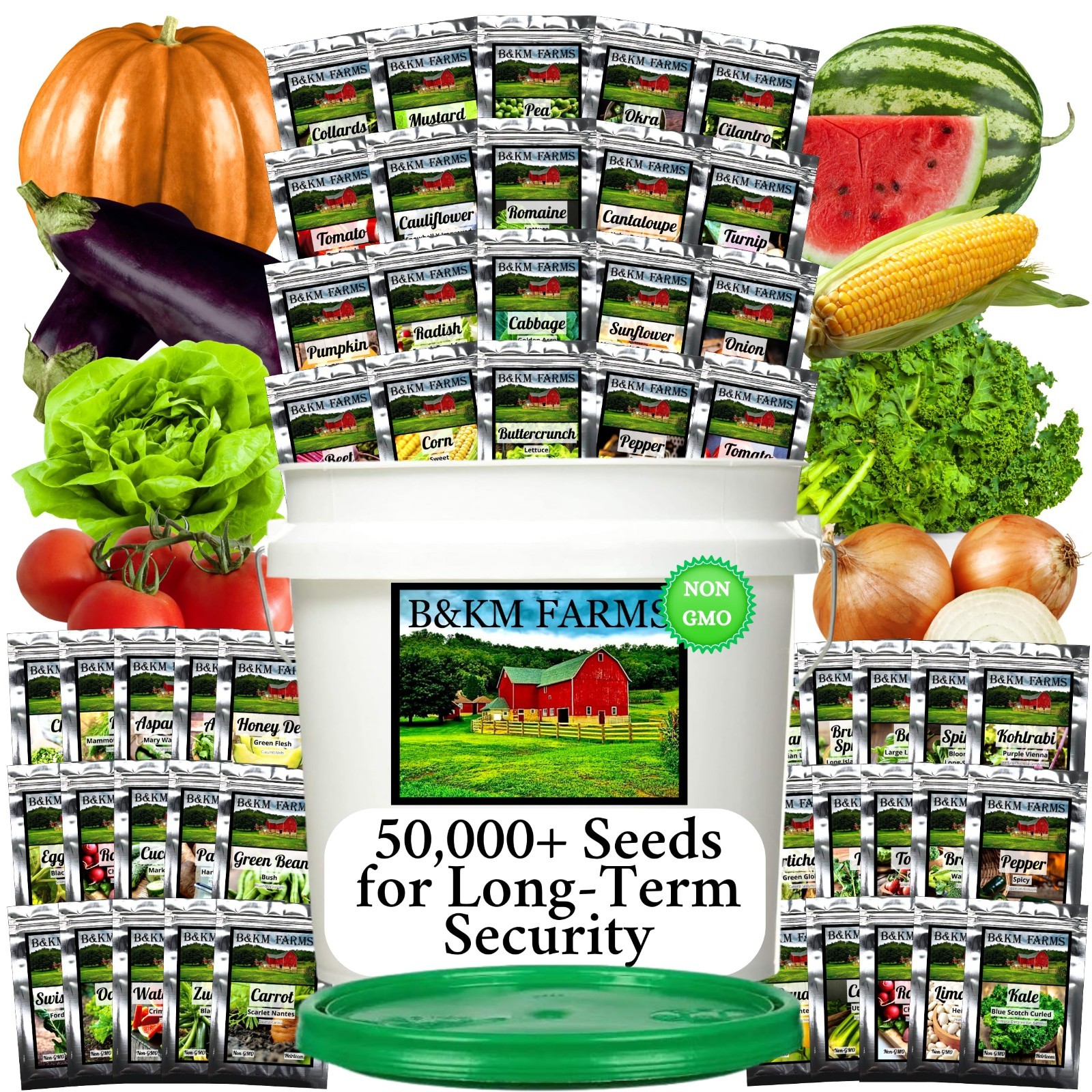 Survival Seed Vault – 50 Varieties Non-GMO Heirloom Seeds, 5+ Year Supply, Secur