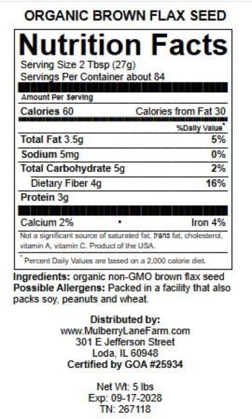 Brown Flax Seed 5 Pounds Flaxseed Whole, Raw, USDA Certified Organic, Non-GMO…