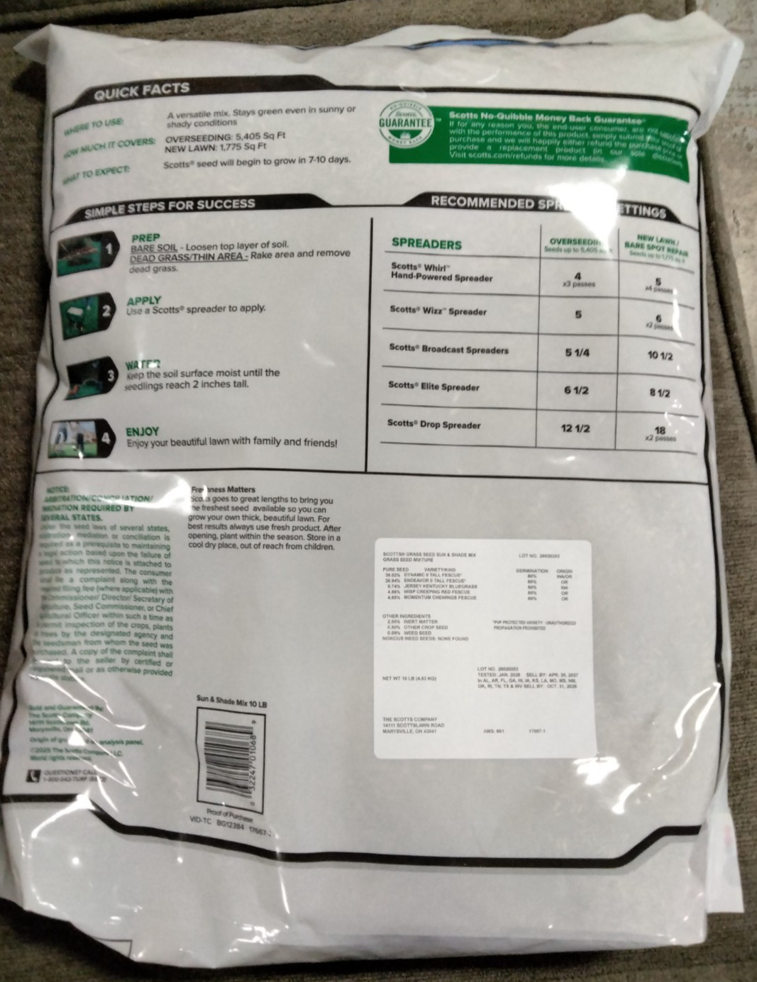 SCOTTS Turf Builder Grass Seed Rapid Grass SUN & SHADE MIX 10 lb