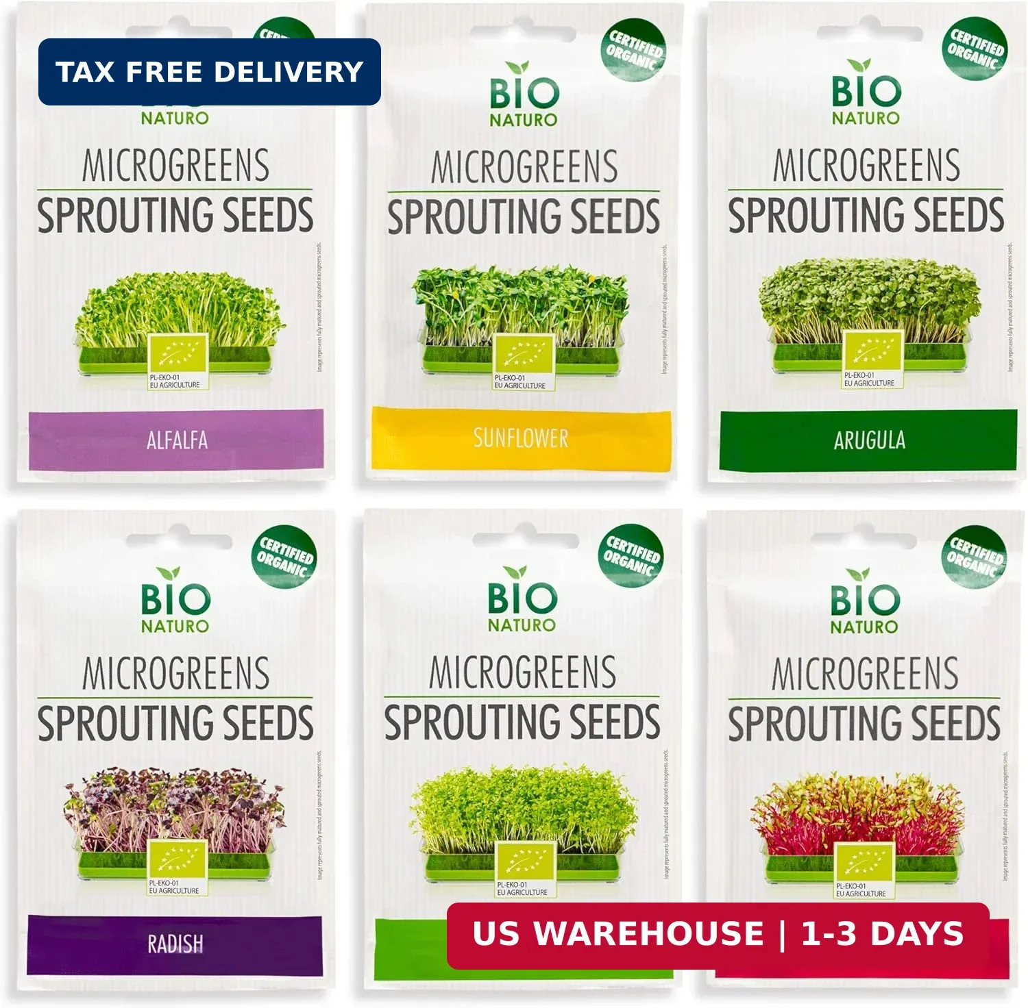 Organic Microgreen Sprouting Seeds 6-Pack – Non-GMO Heirloom Microgreens Seed Va
