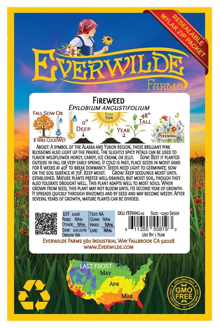 800 Fireweed Wildflower Seeds – Everwilde Farms Mylar Seed Packet