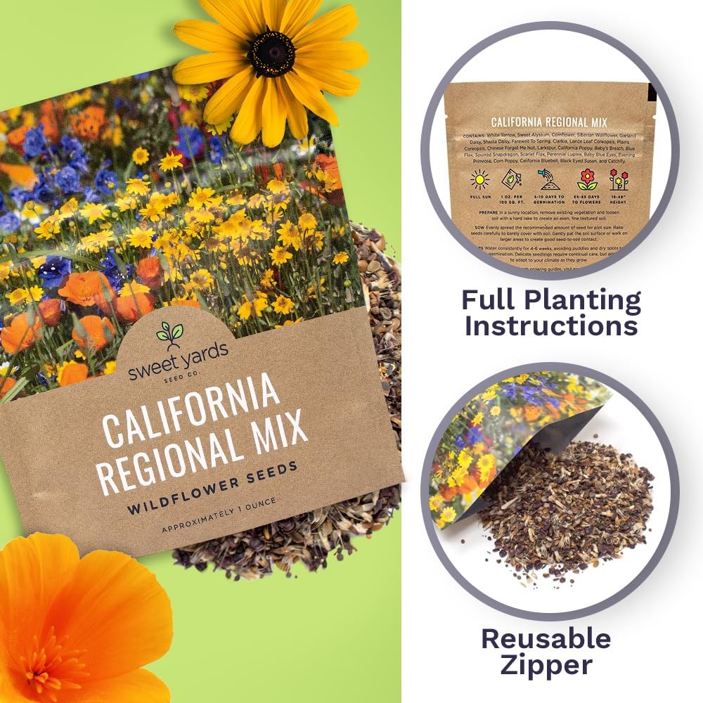 California Wildflower Mixture – Bulk 1 Ounce Packet – Over 7,000 Native Seeds…