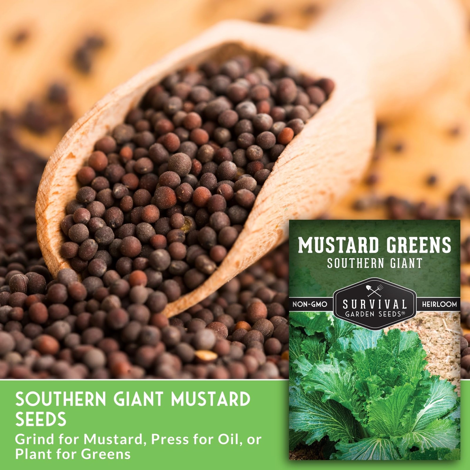 Giant Mustard Greens Seeds Heirloom Non GMO Spicy Heat Tolerant Slow Bolt Garden