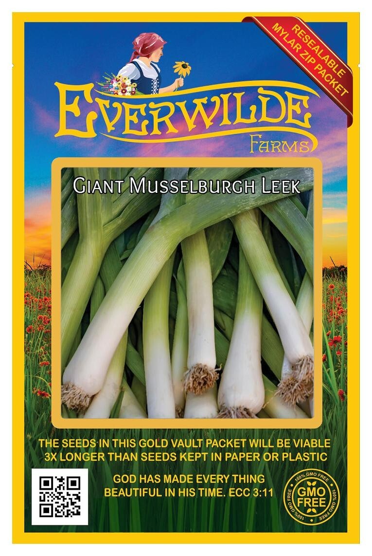 1000 Giant Musselburg Leek Seeds – Everwilde Farms Mylar Seed Packet