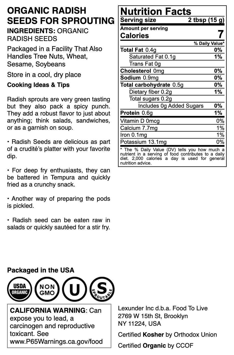 Organic Radish Seeds for Sprouting – Non-GMO, Kosher, Raw – by Food To Live