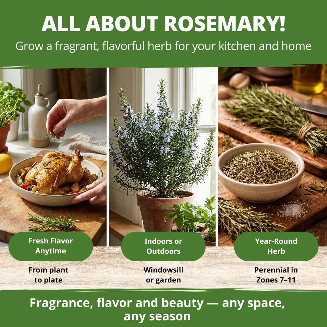 HOME GROWN Non GMO Rosemary Seeds Pack – 150 High Germinating Heirloom Herb Seed