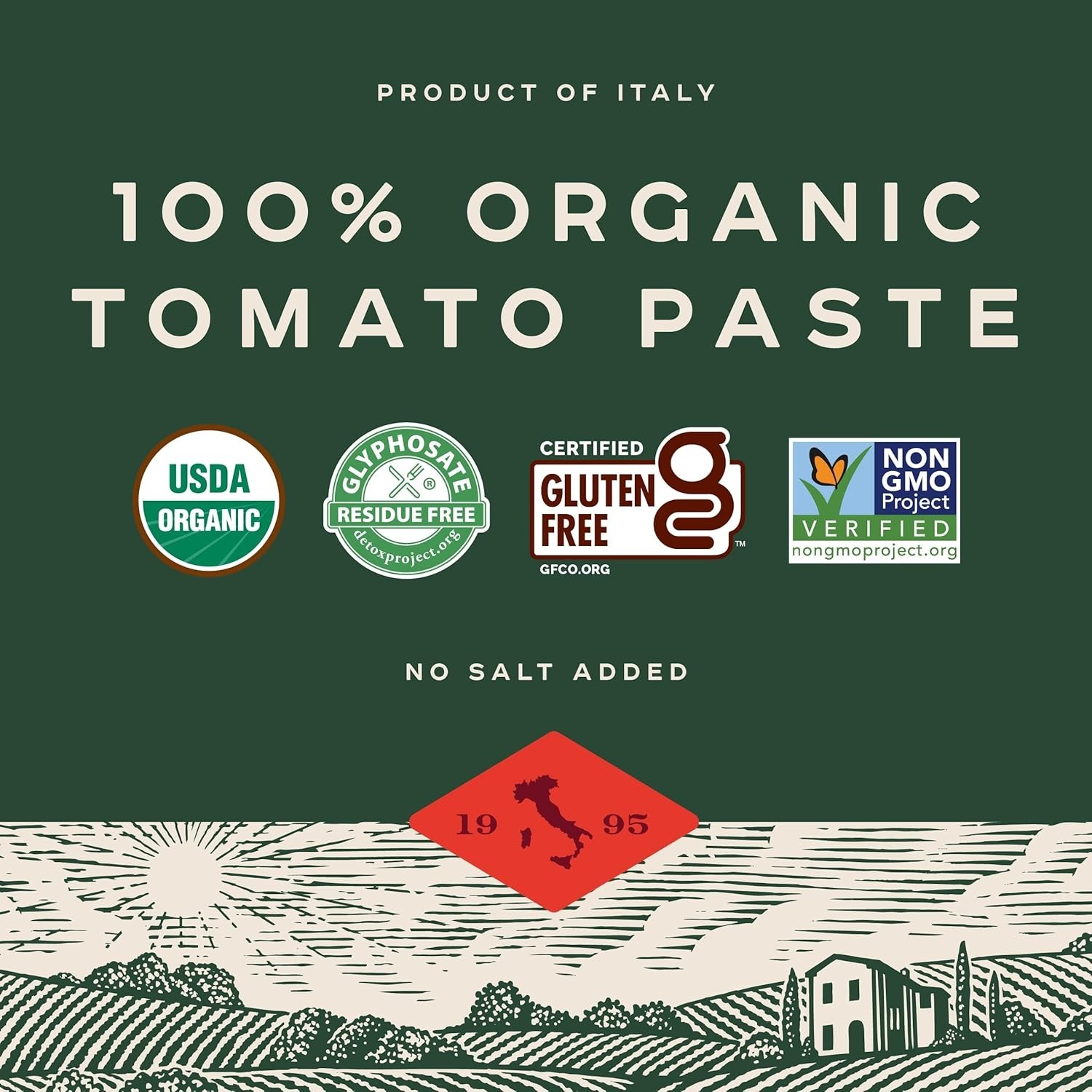 Pure Organic Tomato Paste in Glass Jars – No Added Salt, Made in Italy, 7 Oz