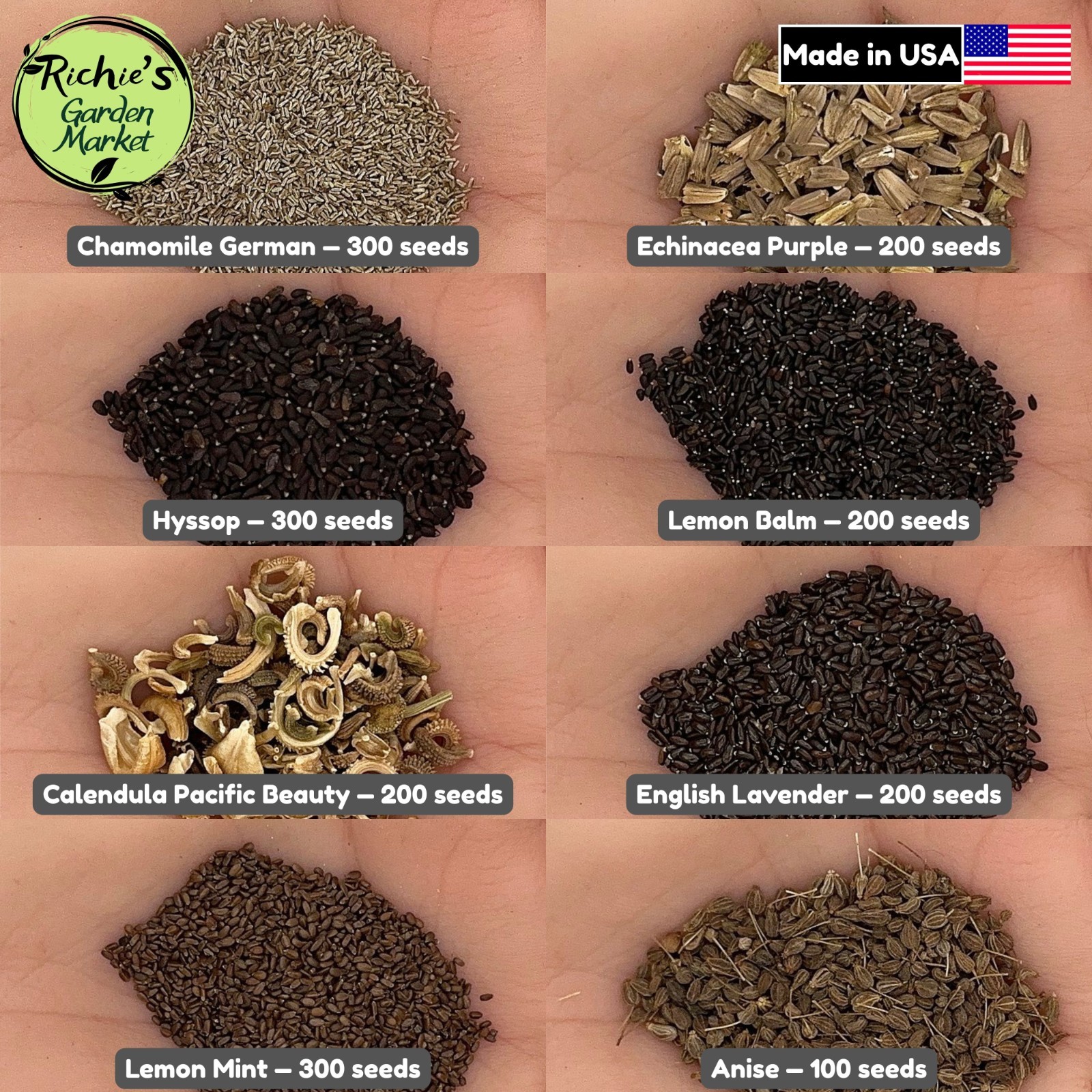8 Medicinal Herb Seed Collection, Non-GMO, Fast Growing, Easy to Grow