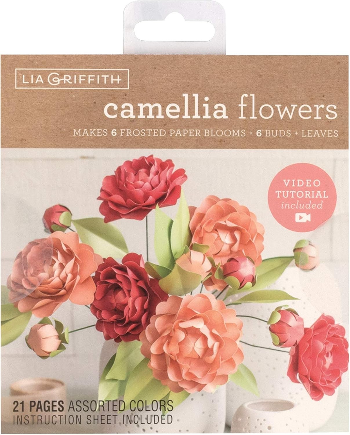 Frosted Paper Blooms Camellia Flowers 6″ x 6.5″ Colors may vary 21 Count