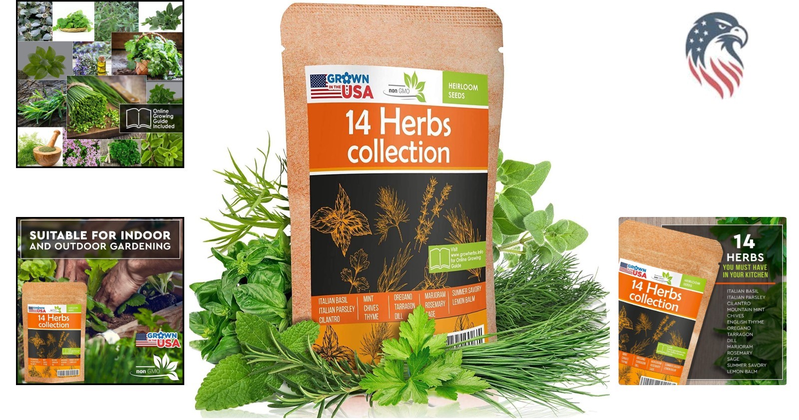14 Herb Seed Pack Compatible Indoor Outdoor Non-GMO Heirloom Basil Parsley Di…