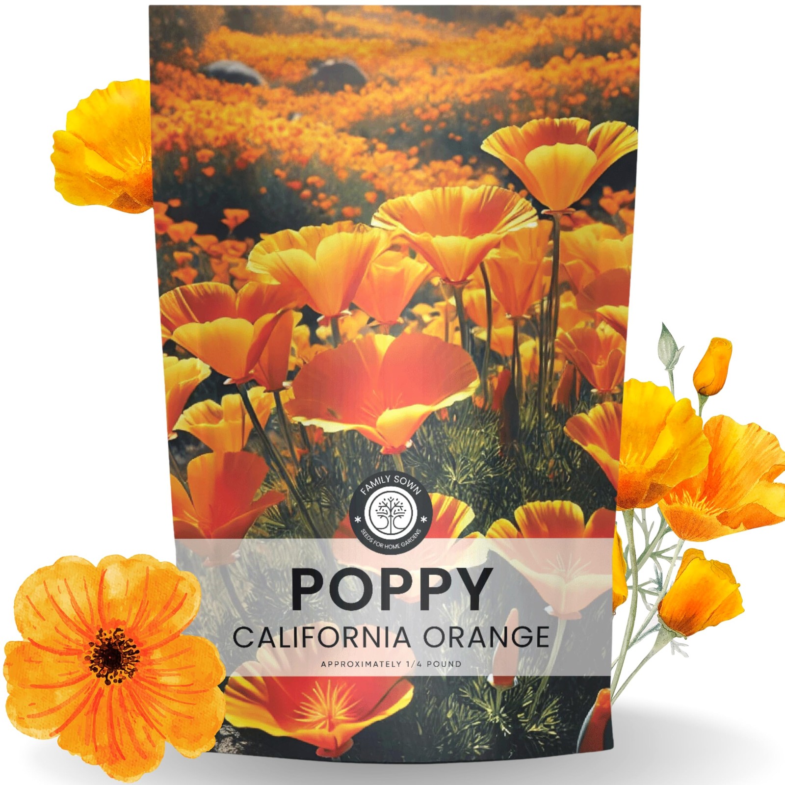 California Poppy Orange Bulk 1/4 Pound Pouch 80,000 Flower Seeds for Planti…