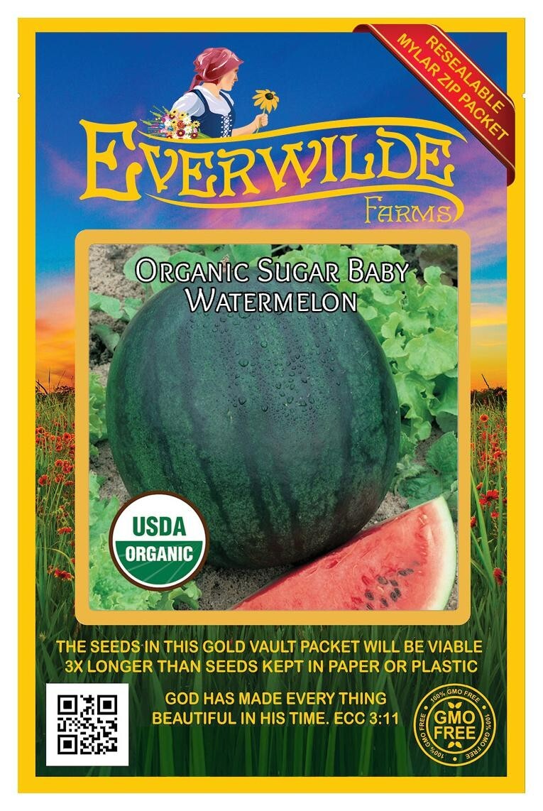 20 Organic Sugar Baby Watermelon Seeds – Everwilde Farms Mylar Seed Packet