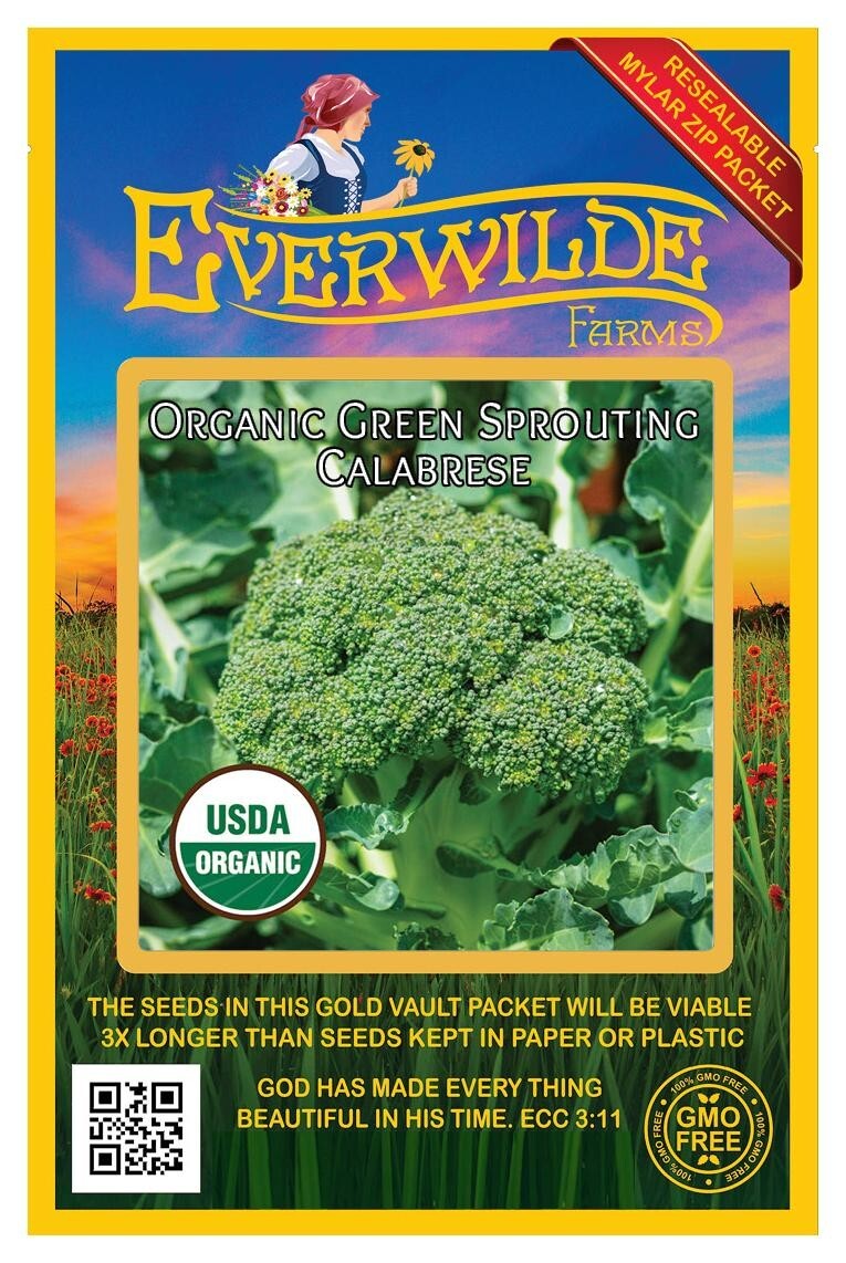 250 Organic Green Sprouting Calabrese Broccoli Seeds – Everwilde Farms Mylar