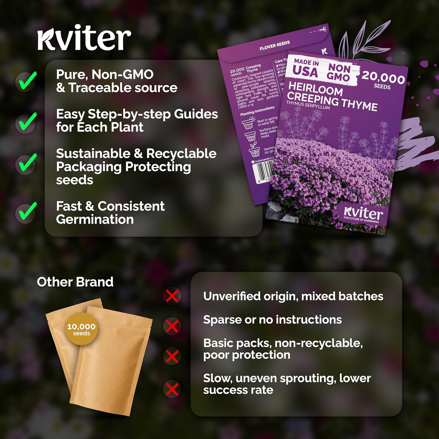 20,000 Creeping Thyme Seeds (Thymus Serpyllum) – Wild Thyme, Aromatic Ground Cov
