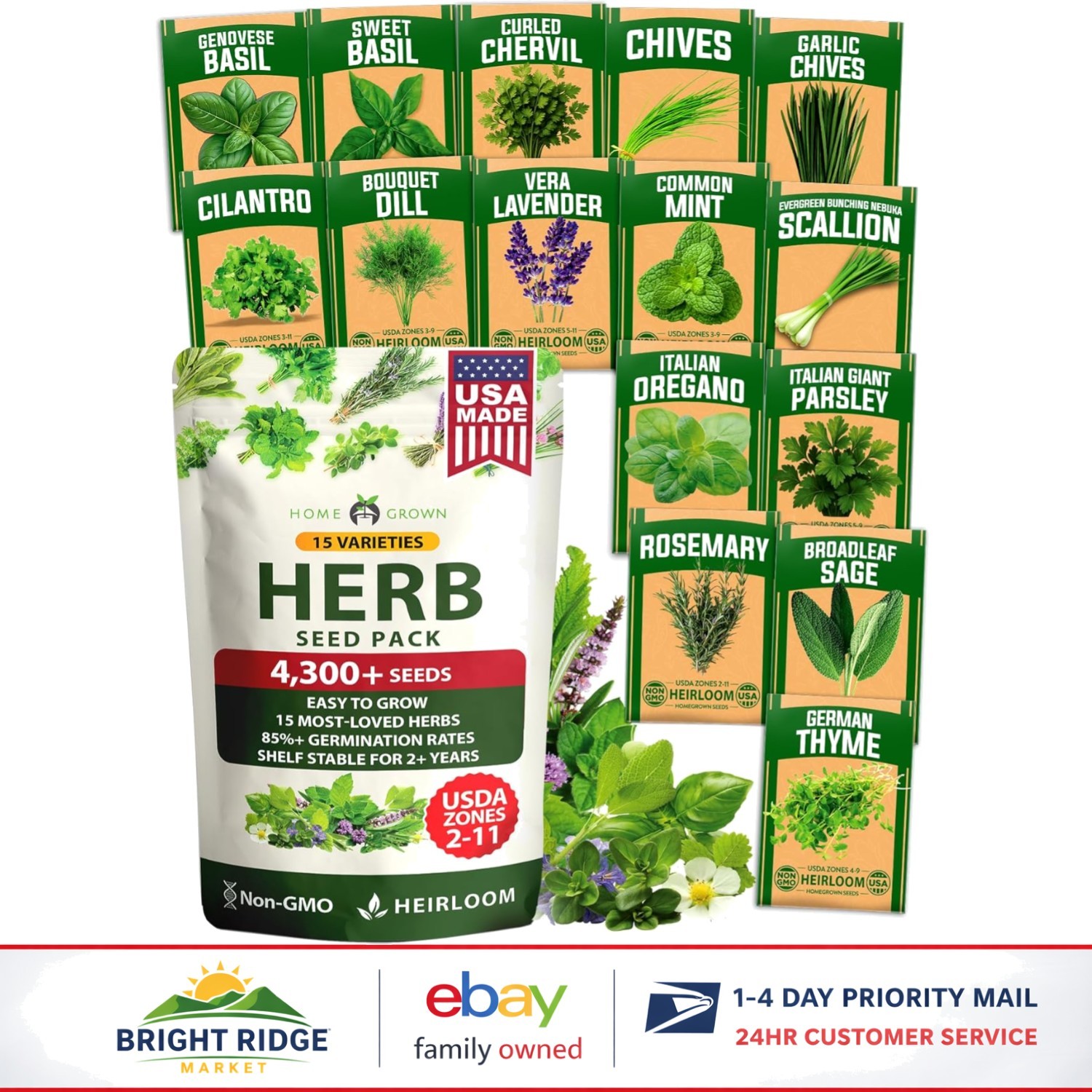 Grow Your Own Herbs: 15 Variety Non-GMO Seed Pack for All Skill Levels