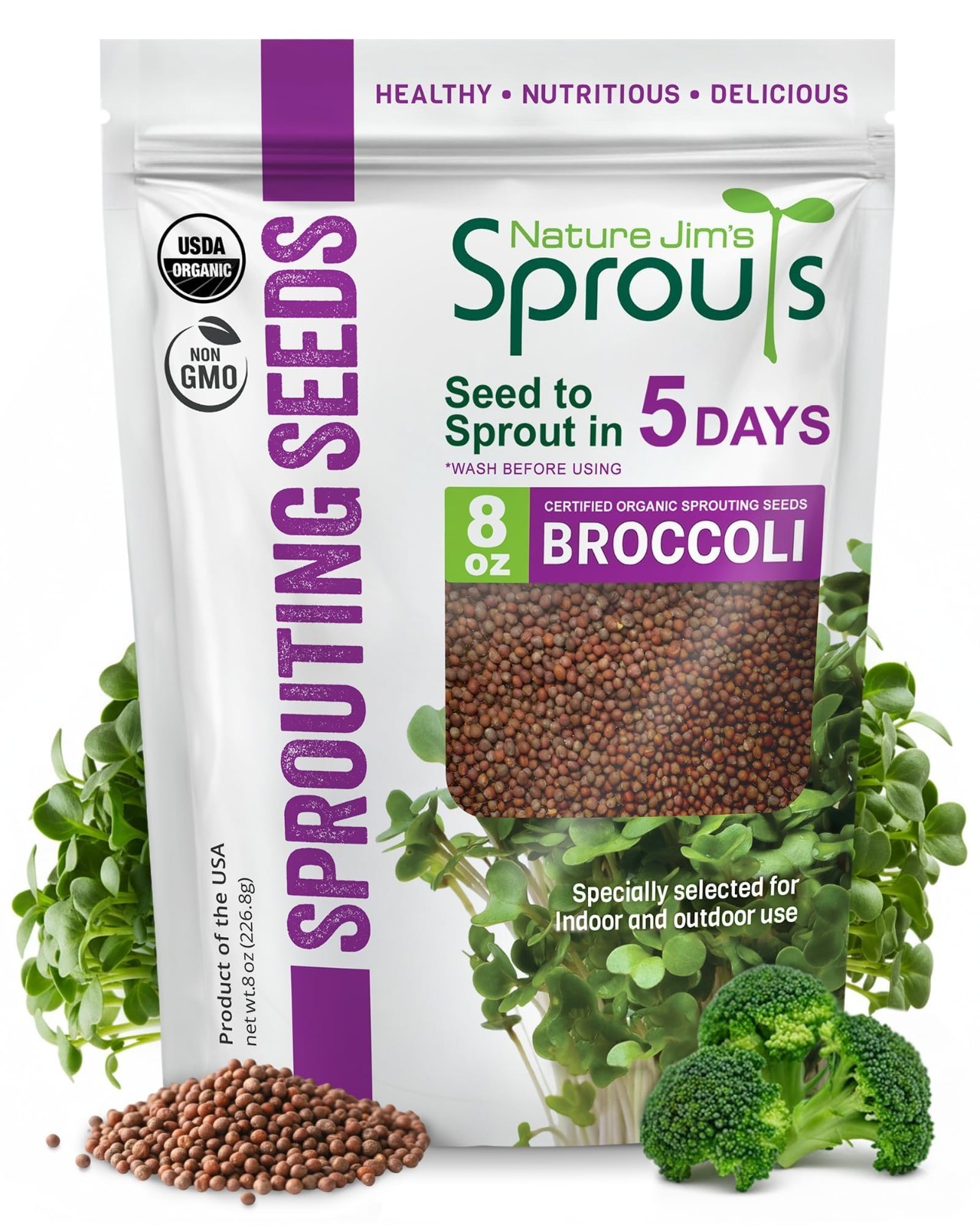 Organic Broccoli Sprouting Seeds – Non-GMO, Fast-Growing Microgreens, 8oz – Nutr