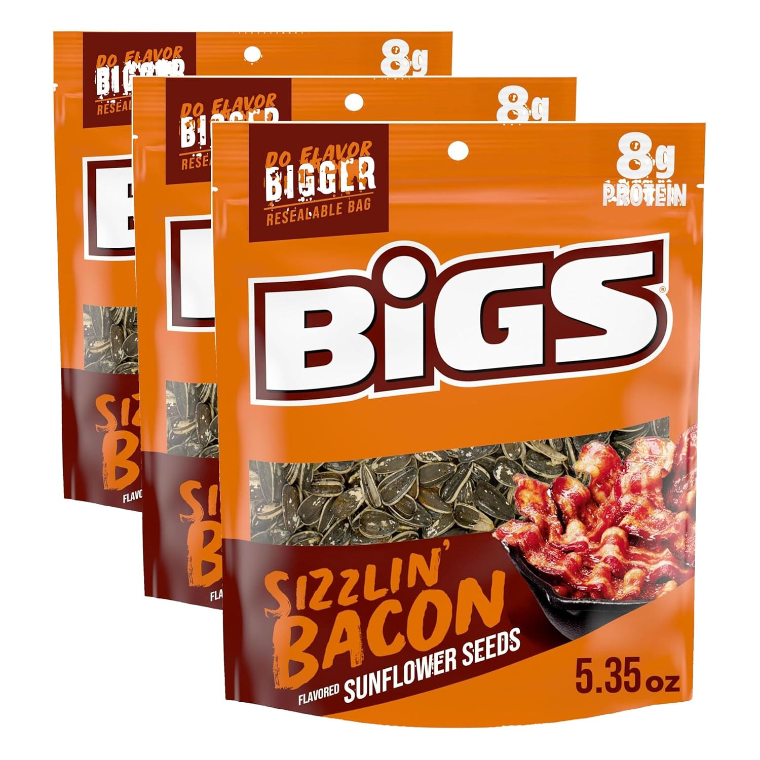 BIGS Sunflower Seeds, Sizzlin’ Bacon Flavor, 8g Protein, 5.35 oz.