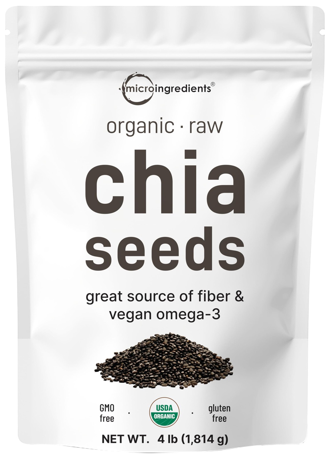 Organic Chia Seeds, 4lbs | Raw Seed Source | Rich in 4 Pound (Pack of 1)