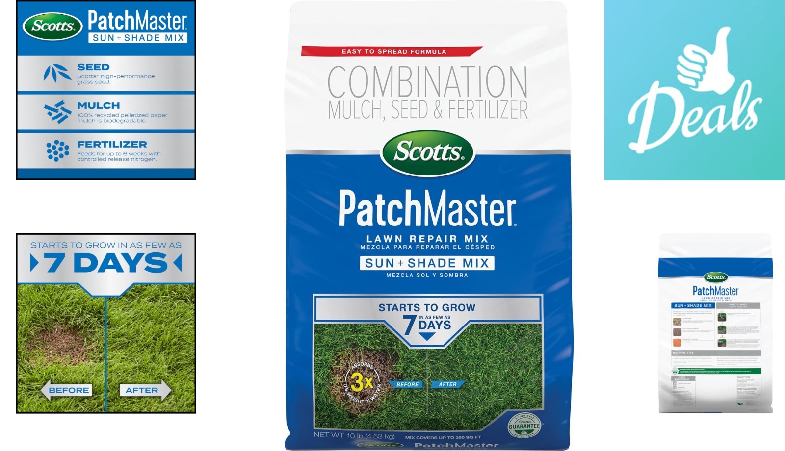 PatchMaster Sun & Shade Lawn Repair Mix: Fast Growth, Covers 290 sq. ft., 10 lbs