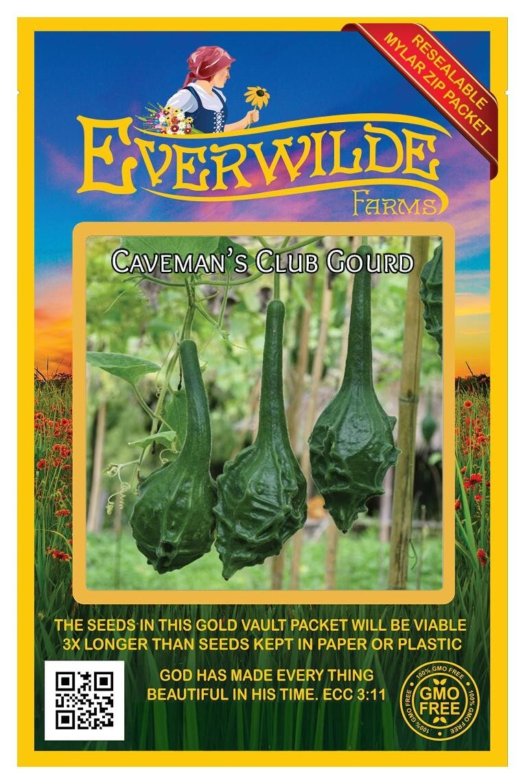 1 Oz Caveman’s Club Gourd Seeds – Everwilde Farms Mylar Seed Packet