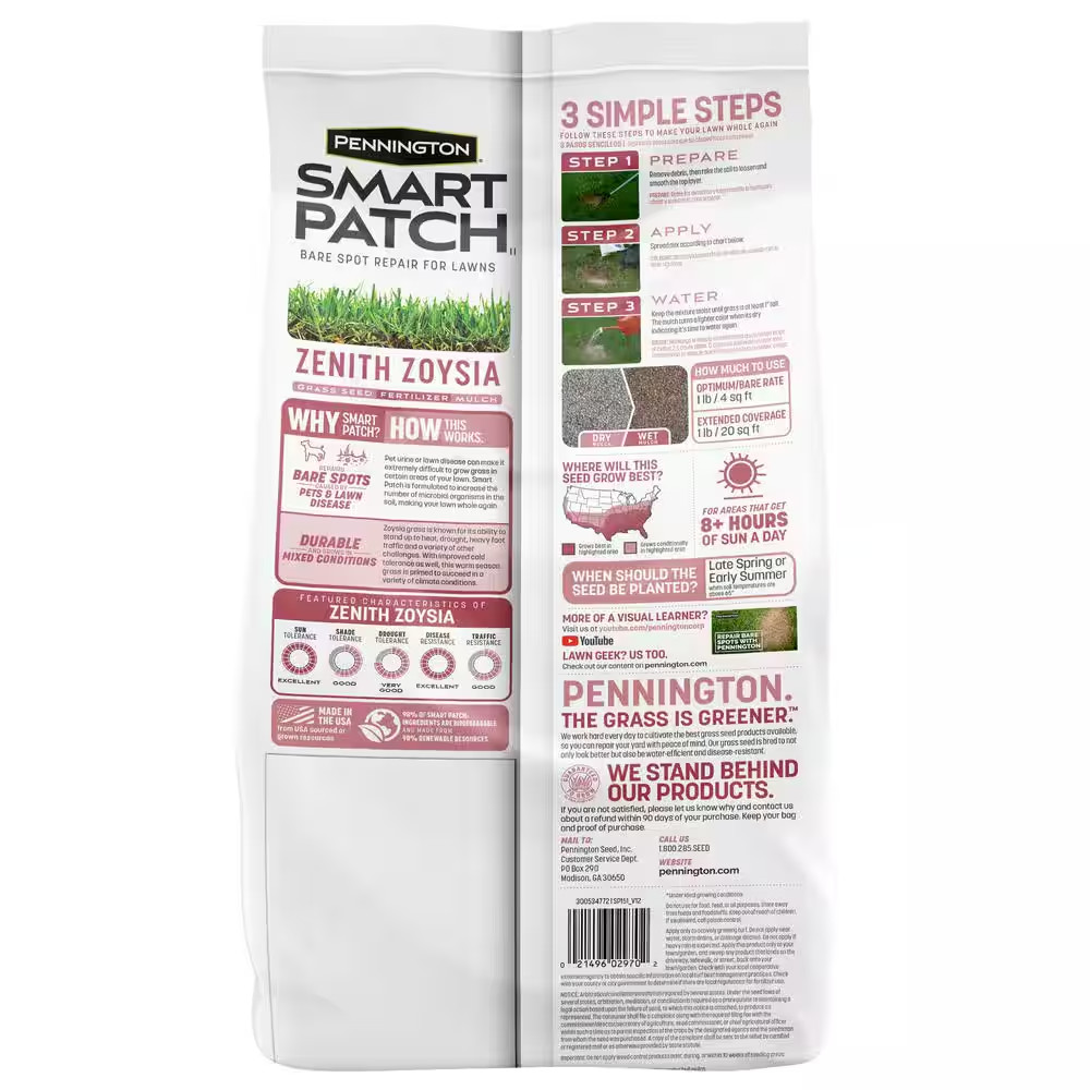5 Lbs. Smart Patch Zoysia Grass Seed with Mulch, Fertilizer Free Shipping