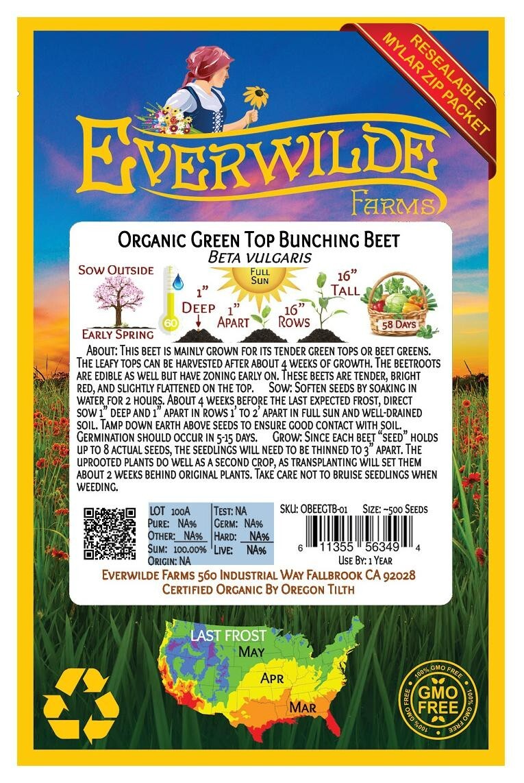 500 Organic Green Top Bunching Beet Seeds – Everwilde Farms Mylar Seed Packet