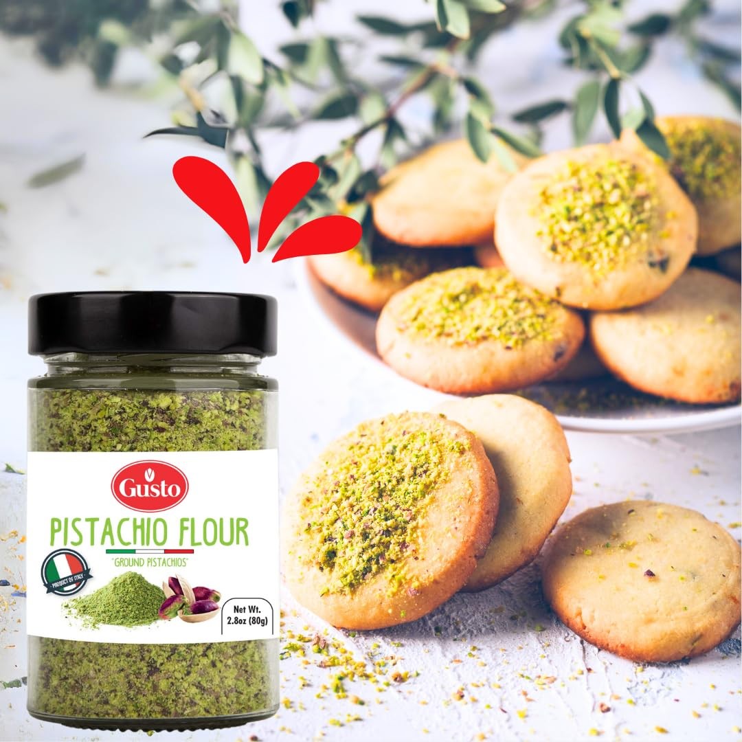 GUSTO ETNA Pistachio Flour, 80 g, Sicilian Fine Chopped 2.8 Ounce (Pack of 1)