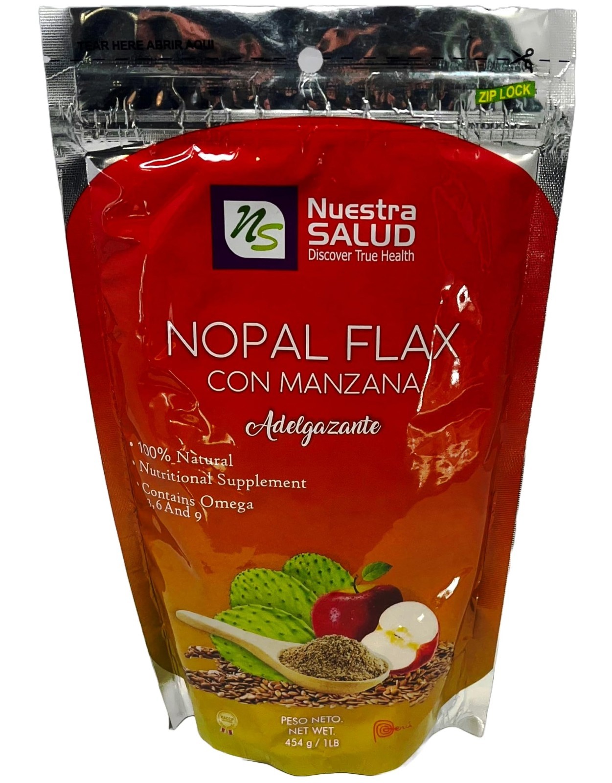 100% Natural Milled Flax Seed with Nopal & Apple – 454g (1lb) – Healthy Superfoo