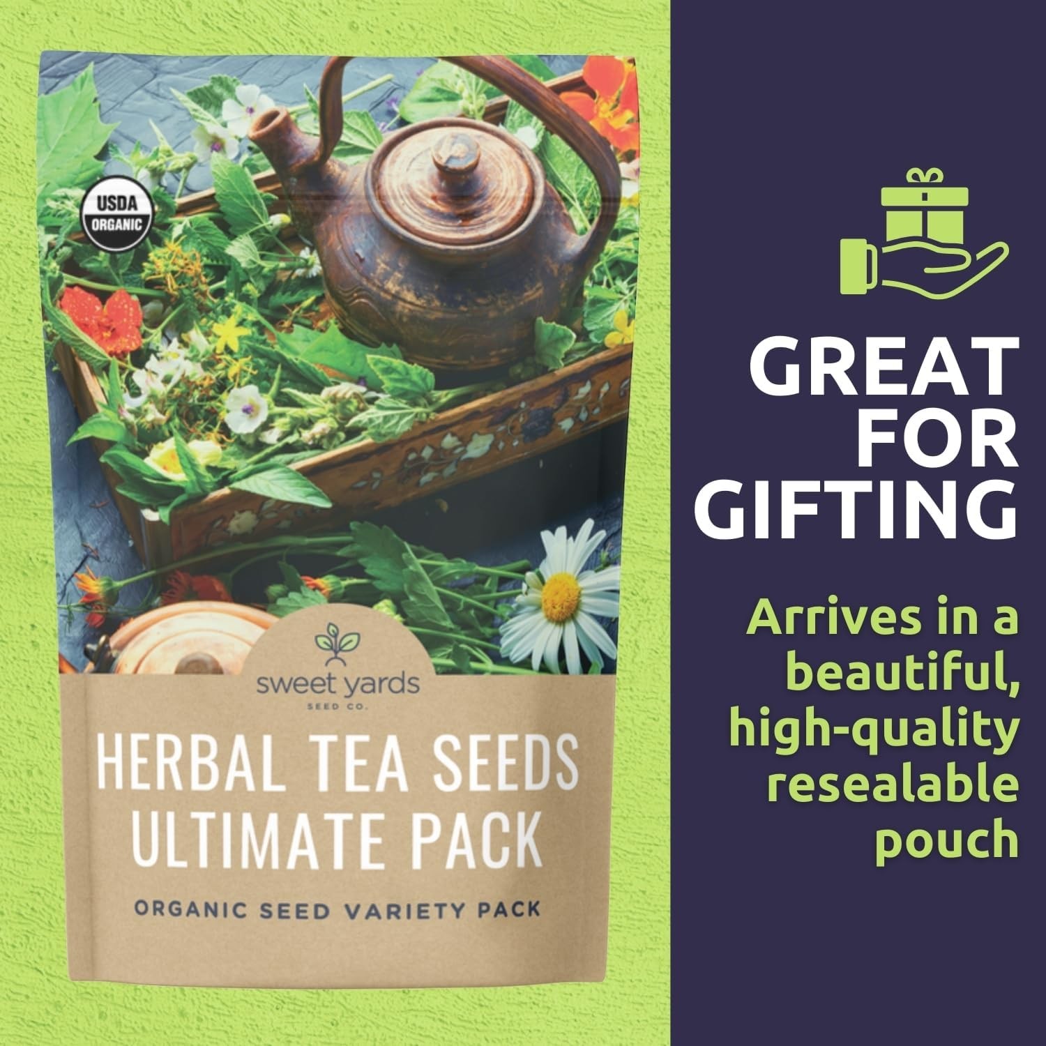 Herbal Tea Seeds Variety Pack 16 Types Indoor Outdoor Growing Certified Organic