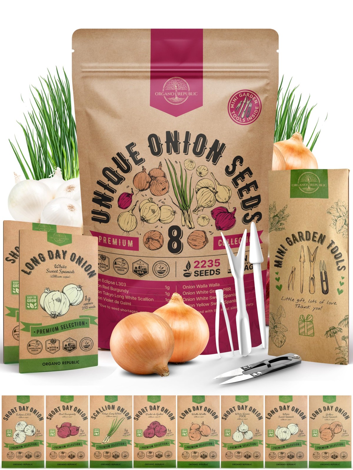 Organo Republic 8 Onion Seeds Variety Pack Heirloom, NonGMO, Sets for Indoors…