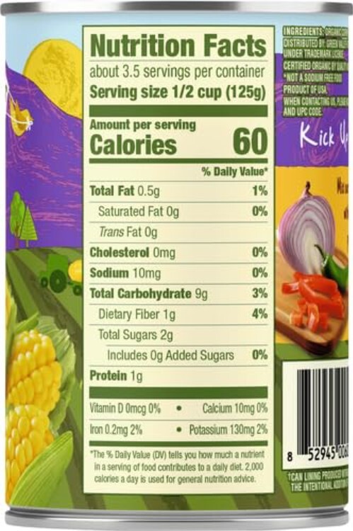 Organic Whole Kernel Sweet Corn – Nutritious 15 OZ Pack of 6 for Families
