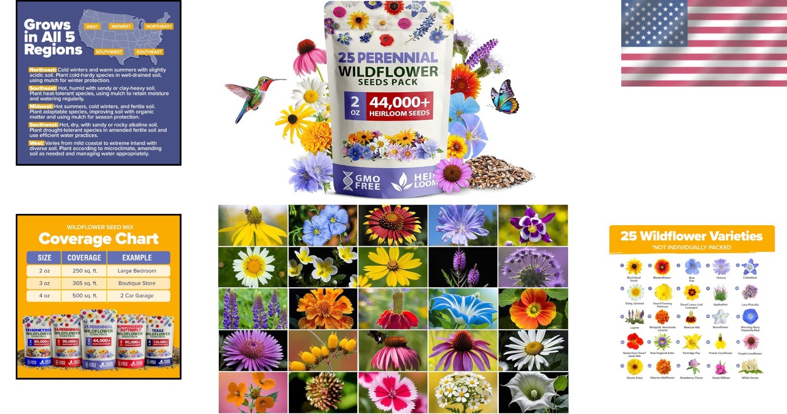 44,000 Seeds – Vibrant Wildflower Mix for Full Sun & Shade – Easy Grow Guide