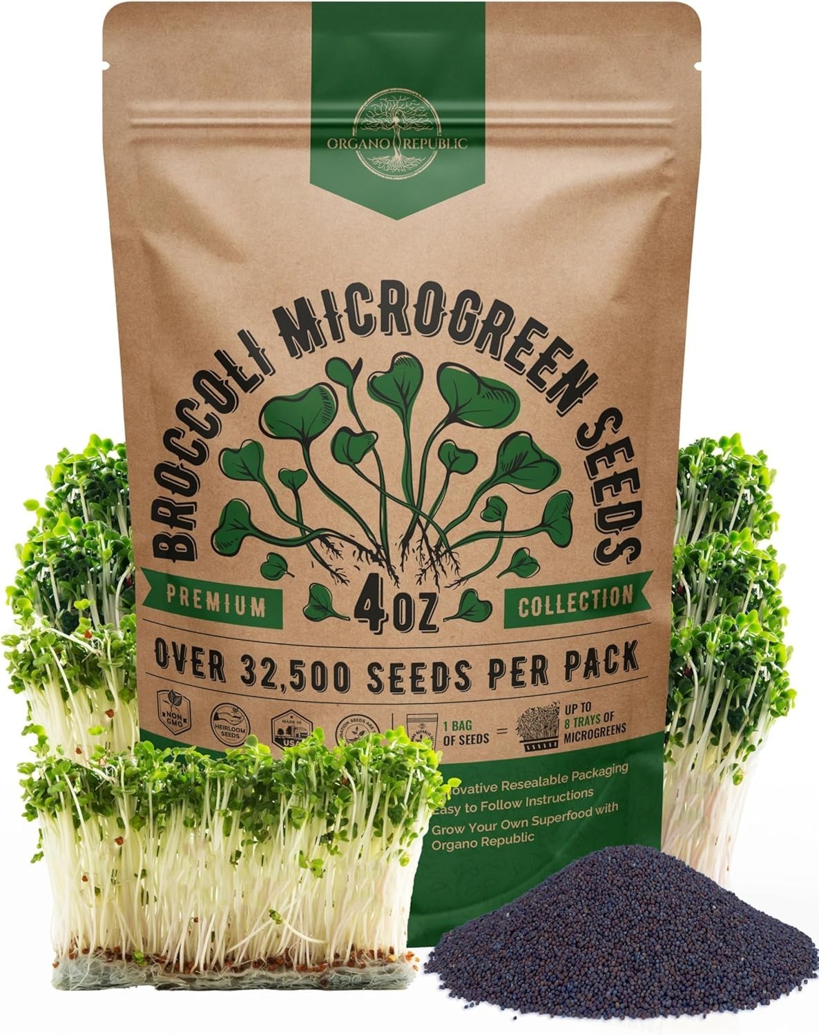 Organo Republic Broccoli Sprouting & Microgreens Seeds – 32,500 Non-GMO Seeds