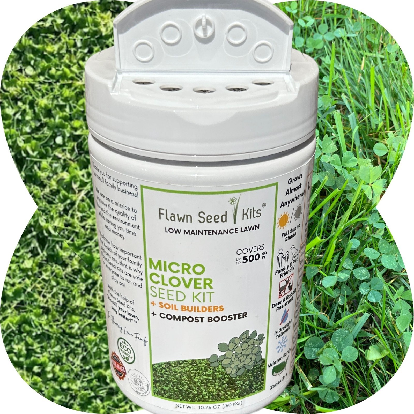 Flawn Seed Kits Micro Clover Seed Kit, Easy Spread Shaker, Low Growing