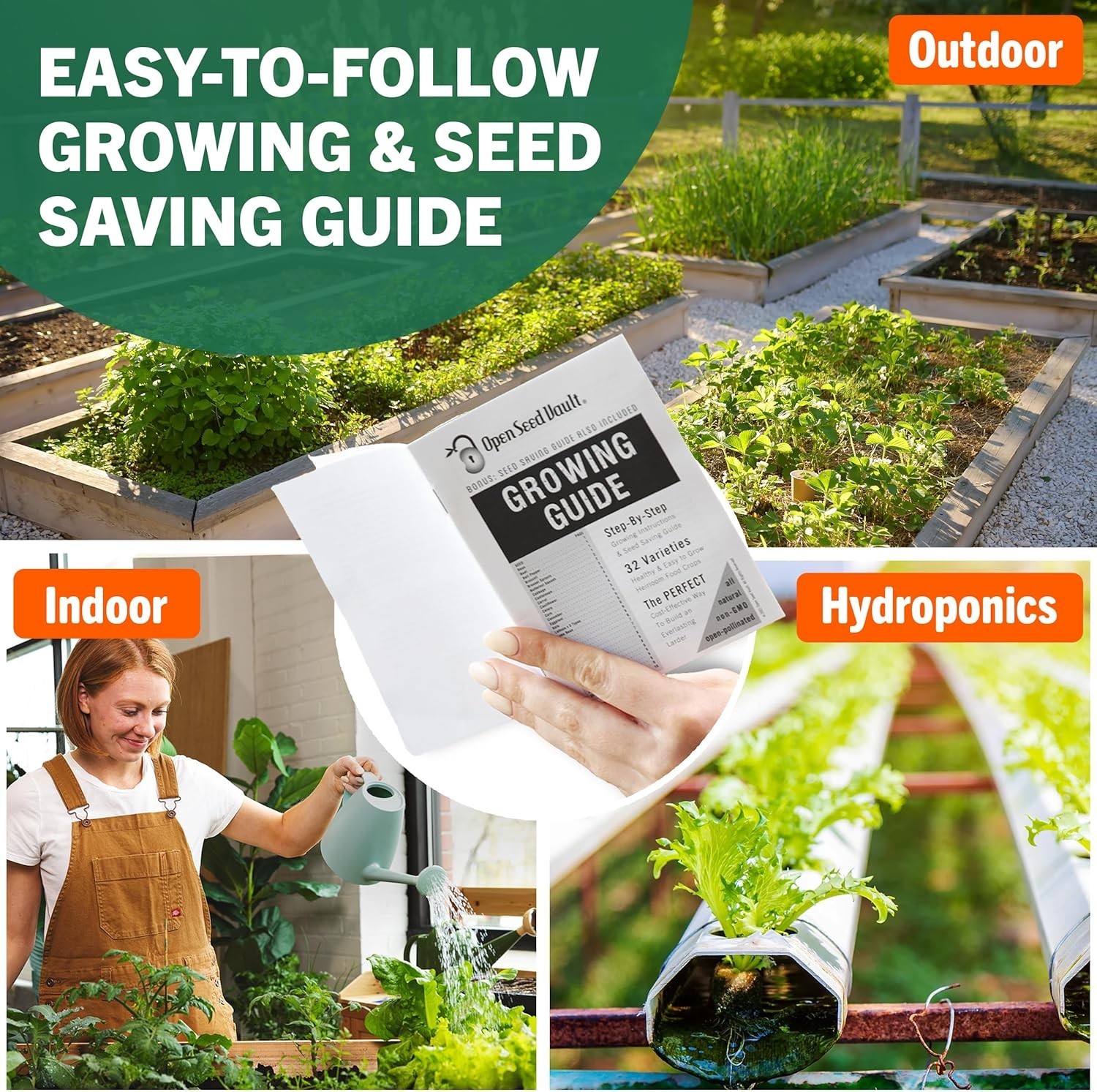15,000 Heirloom Vegetable Seeds Pack 32 Varieties Non-GMO for Gardening