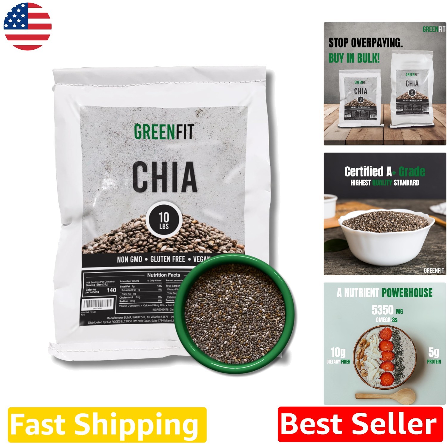 Chia Seeds 10lb Bulk Bag A+ Grade Non-GMO Gluten-Free Powerhouse